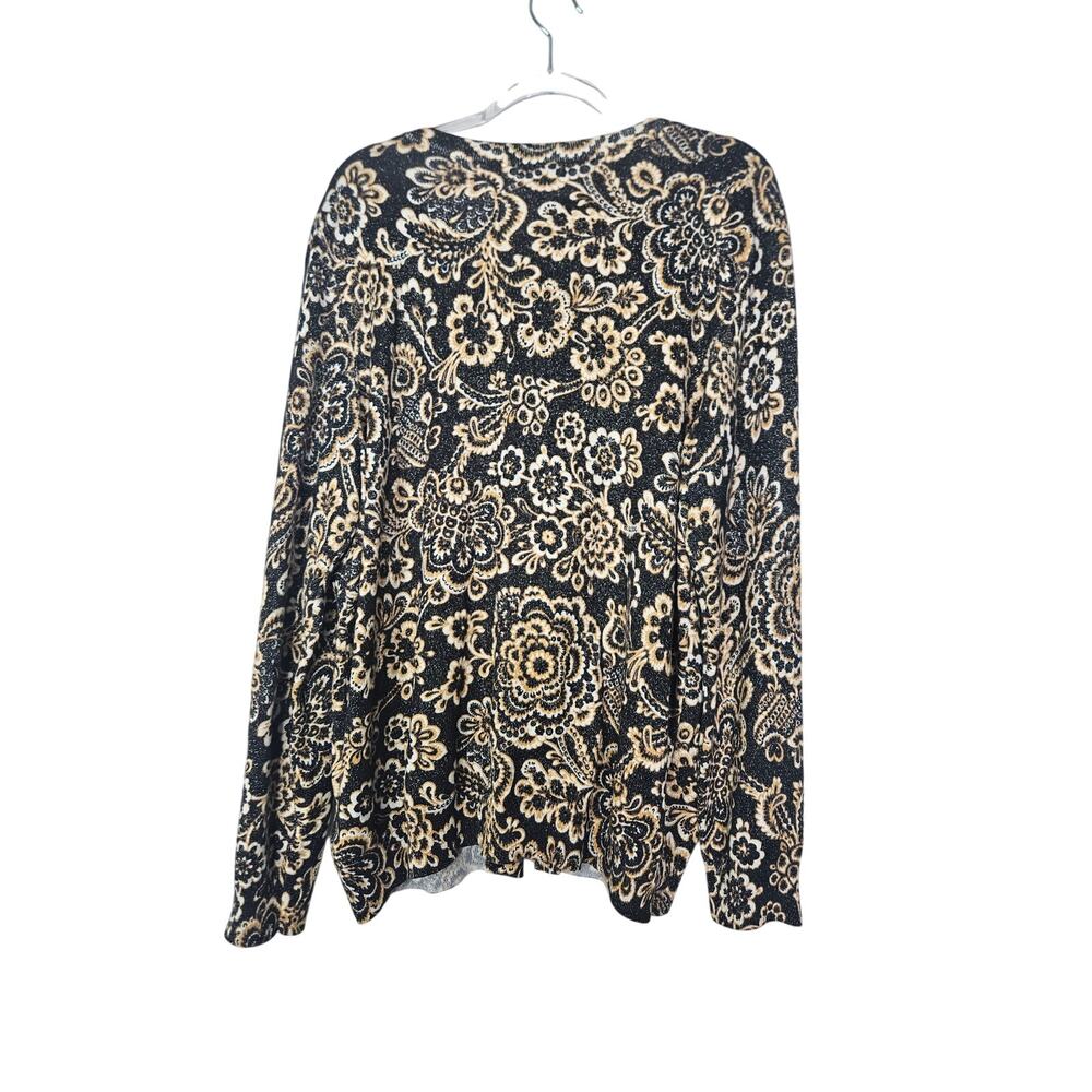 NEW Talbots 2X Brown Metallic Cardigan Sweater Floral Career Classic Staple - Picture 3 of 6